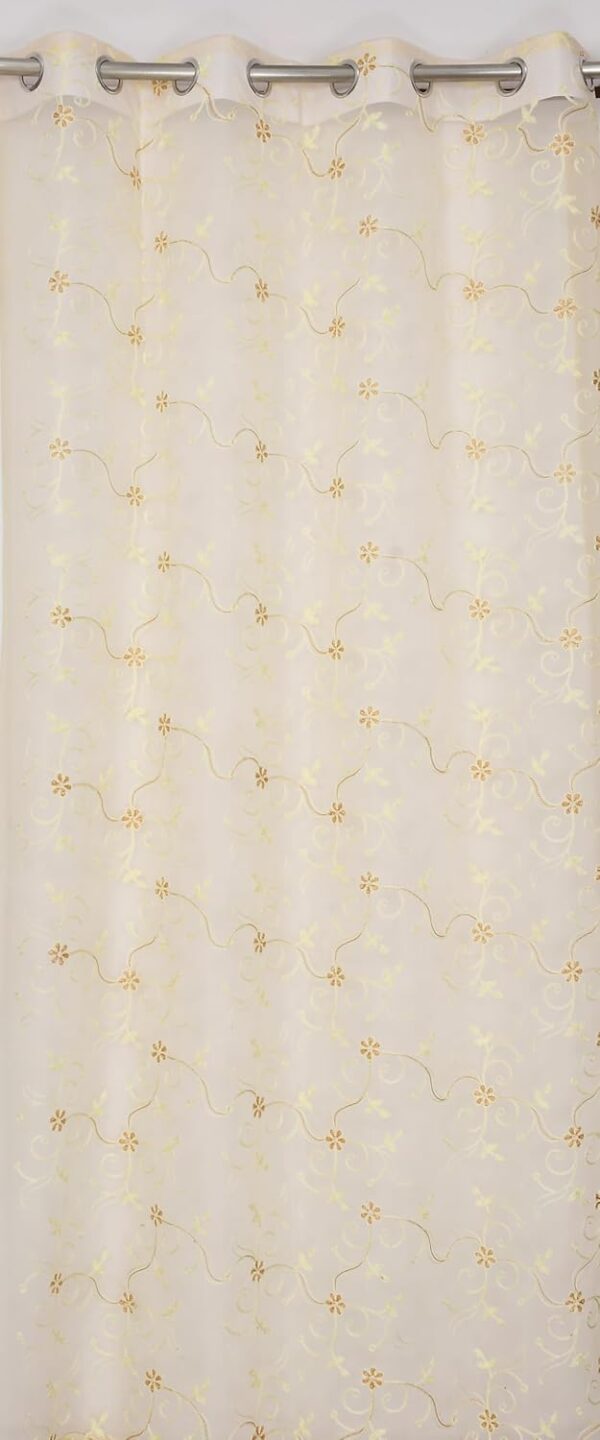 Elegant Cream Floral Embroidery Sheer Curtains for Doors, Set of 2 - Image 4