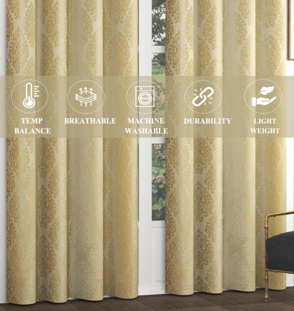 Elegant Cream Paisley Velvet Curtains | 80% Room Darkening | 2Pc Eyelet Set - Image 3