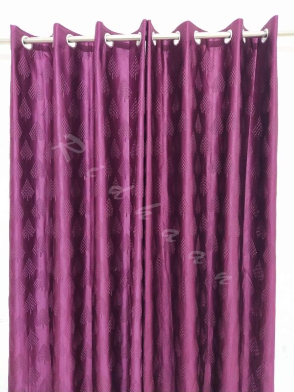 Elegant Purple Long Crush Curtains with Pine Tree Design and Tie Back Set - Image 3