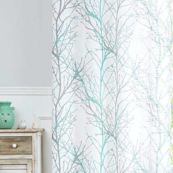 Chic Aqua-White Valance Curtain for Kitchen with Grey Branch Print - Image 5