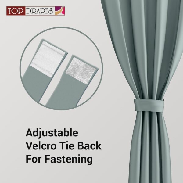 Room Darkening Grey Blackout Curtain with Tie Back - Thermal Insulated and Noise Reducing - Image 2