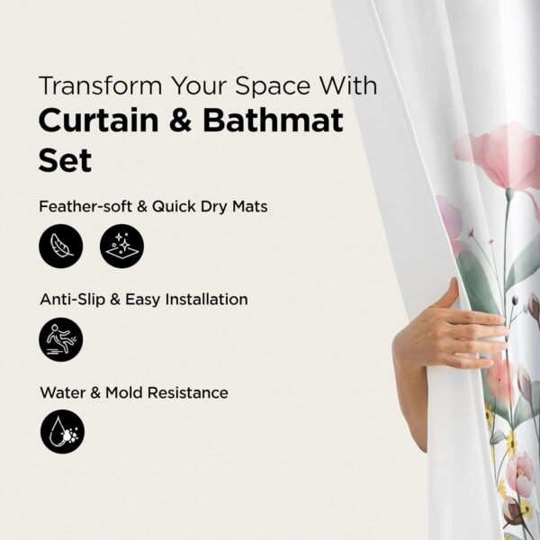 Stylish 7 Feet Shower Curtain with Anti-Slip Bath Mats for Modern Bathrooms - Image 2