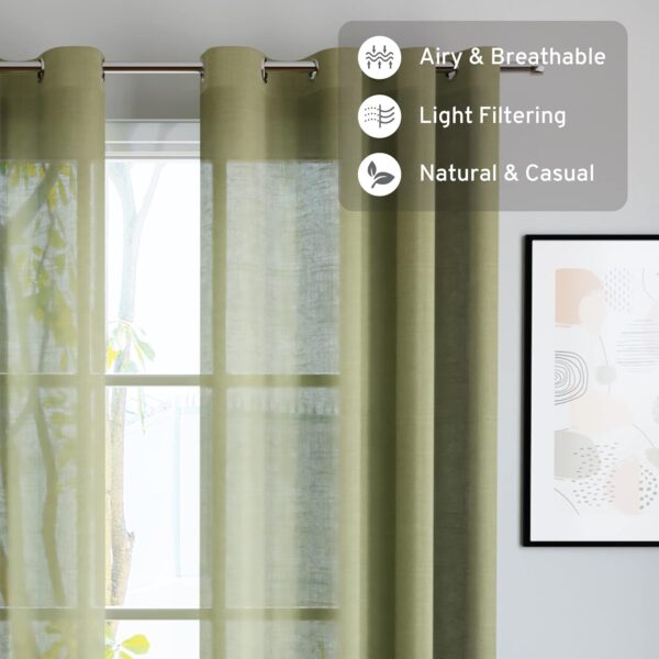 Sage Green Cotton Linen Sheer Curtains with Eyelet Rings for Doors - Image 4