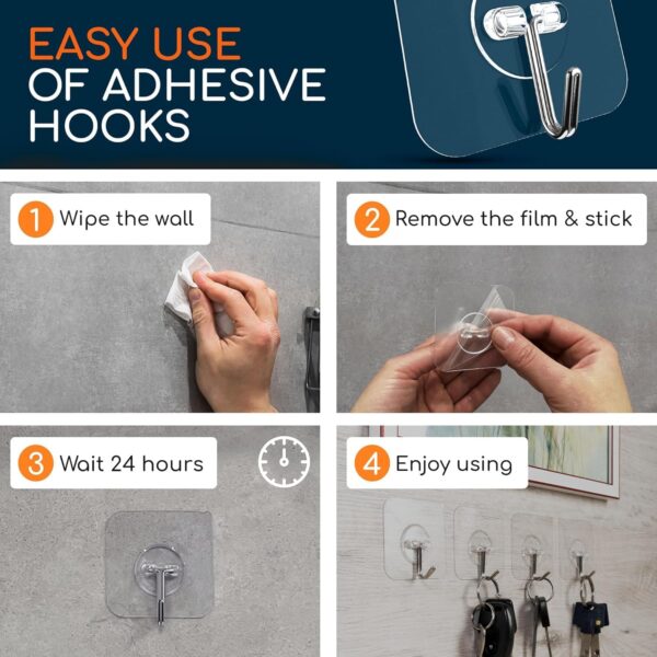 Heavy Duty Adhesive Wall Hooks - No Drill, Easy Wall Hanging Solution - Image 5