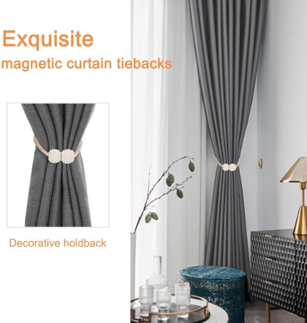 Magnetic Curtain Tiebacks - Stylish Beige Rope Holdbacks for Window Drapes - Image 3