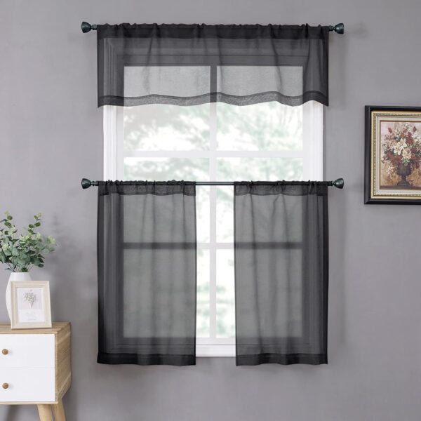 Elegant Black Sheer Valance Curtains for Light Filtering Bedroom Decor - Image 7