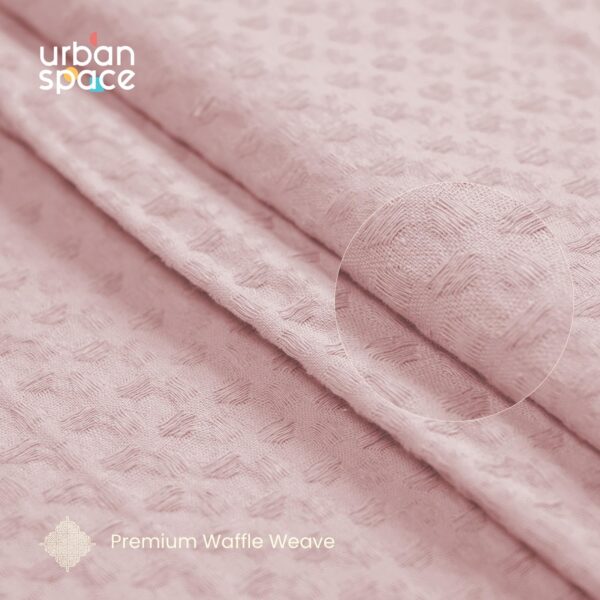 Blush Pink 100% Cotton Waffle Weave Curtains - 8 Ft Room Darkening Set - Image 2