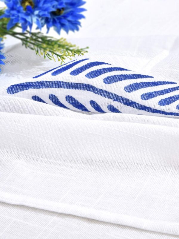 Cotton Linen Blue Leaf Sheer Curtain Set with Eyelet Rings for Windows - Image 6