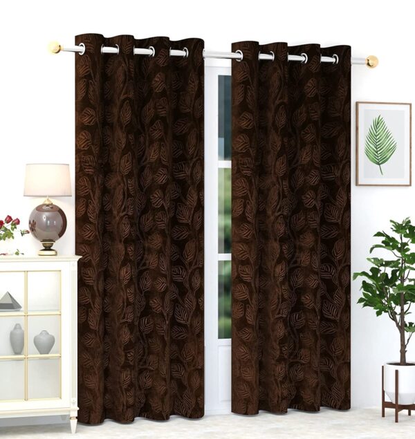 Elegant Coffee Velvet Leaves Curtains Set for Living Room and Bedroom - Image 2