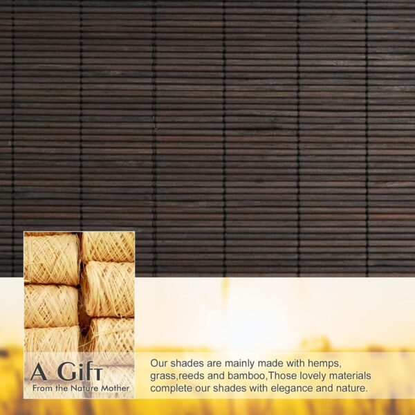 Bamboo Roller Shades: Light Filtering Roll Up Blinds in Dark Brown 30"x48" - Image 3