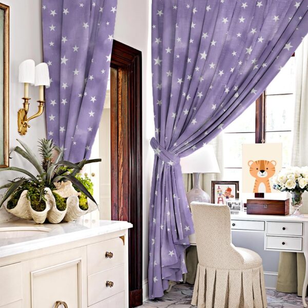 Starry Dreams Blackout Curtains for Kids - Deep Purple Satin Drapes - Image 2