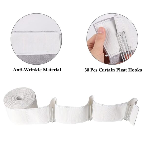 Best 10 Yards Curtain Pleat Tape with 30 Stainless Steel Hooks for DIY - Image 2