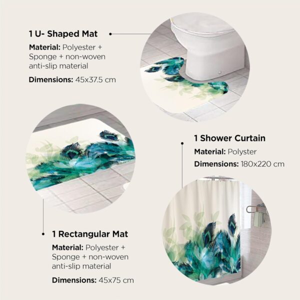 UMAI 7 Feet Shower Curtain & Bathmat Set: Waterproof, Quick Dry, Anti-Slip - Image 3