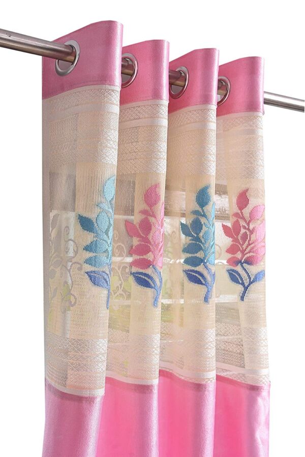 Stylish Pink Floral Eyelet Curtains for Home and Office Windows - Image 2