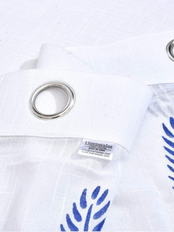 Cotton Linen Blue Leaf Sheer Curtain Set with Eyelet Rings for Windows - Image 5