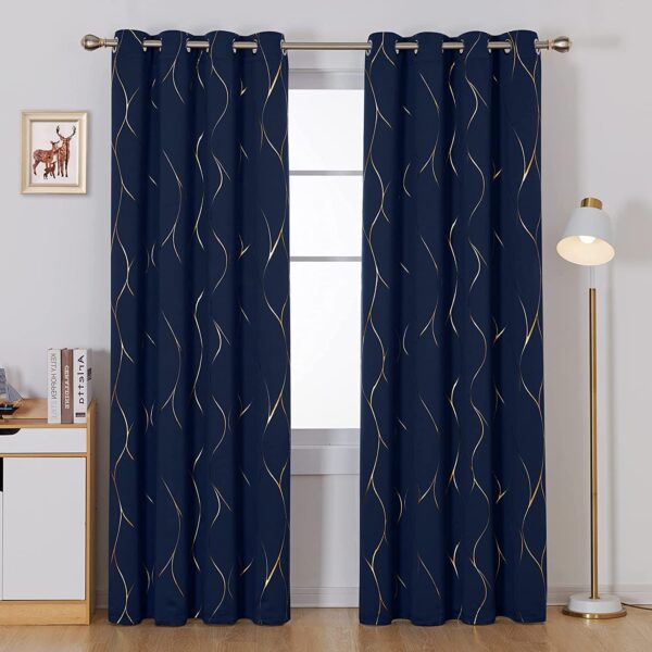 Urban Space Navy Blackout Curtain with Gold Foil for Living Room Decor - Image 2