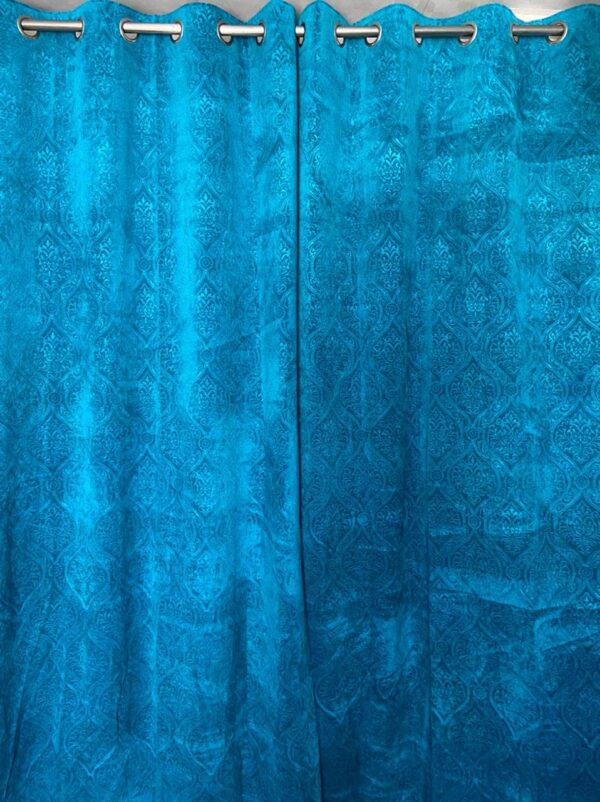 Stylish Aqua Velvet Eyelet Curtains for Living Room and Office Decor - Image 2