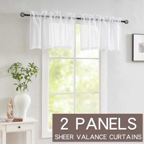 Elegant White Sheer Valance Curtains for Windows - 2 Panels, 18 Inch Length - Image 2