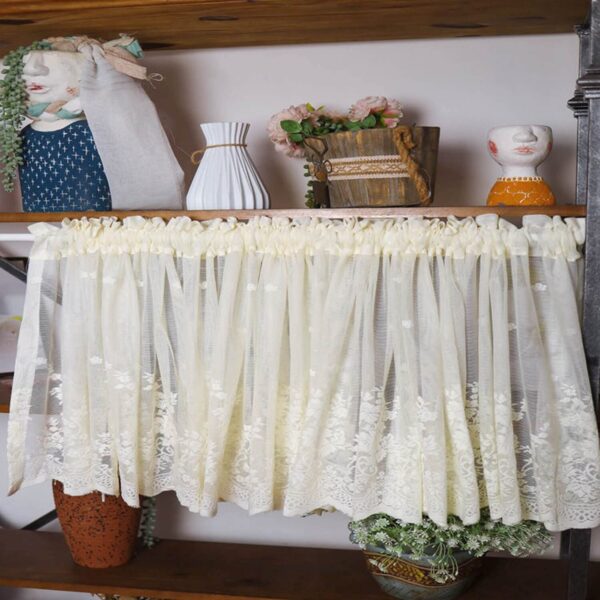 Beige Sheer Lace Curtain Valances for Vintage-Style Window Decor - Image 7