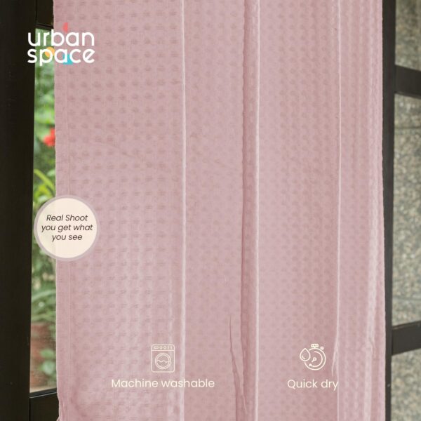 Blush Pink 100% Cotton Waffle Weave Curtains - 8 Ft Room Darkening Set - Image 4