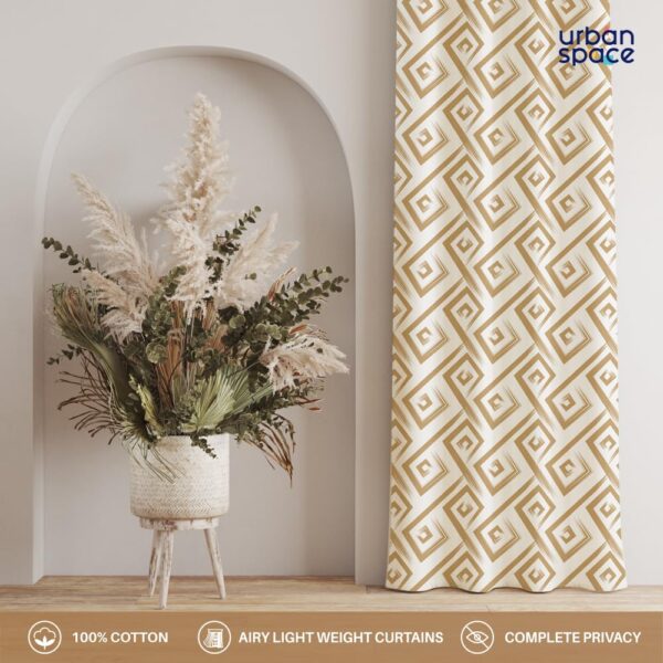 Geometric 100% Cotton Curtains for Bedrooms - Light-Filtering Beige Pack of 2 - Image 2