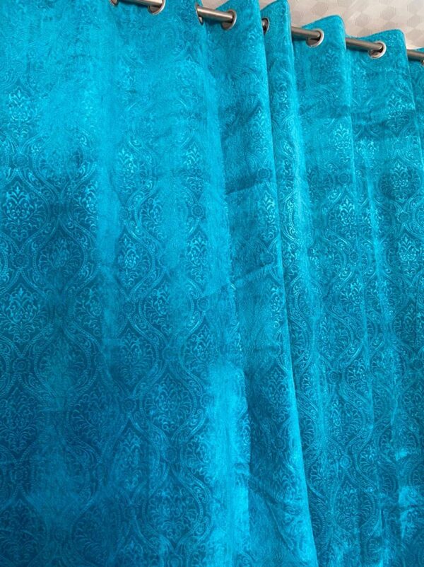 Stylish Aqua Velvet Eyelet Curtains for Living Room and Office Decor - Image 3