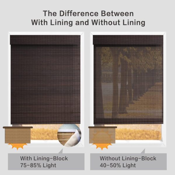 Bamboo Roller Shades: Light Filtering Roll Up Blinds in Dark Brown 30"x48" - Image 5