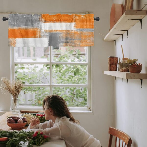 Burnt Orange and Grey Modern Valance Curtains for Stylish Kitchen Decor - Image 5