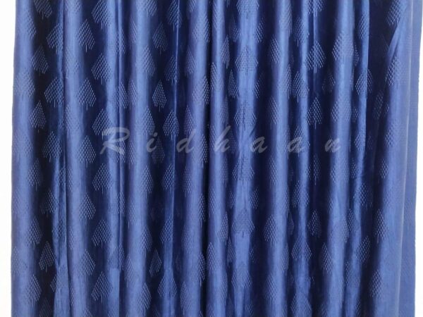 Stylish Blue Long Crush Curtains with Pine Tree Design and Golden Tie Back - Image 4