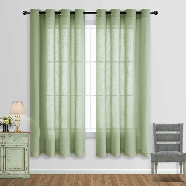 Cotton Linen Sheer Grommet Curtains Set - Sage Color, 4.5x7.5 Ft - Image 7