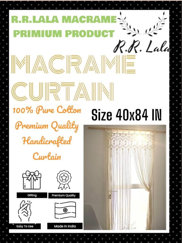 Handmade Macrame Door Curtain for Stylish Wall Decoration in Off White - Image 5