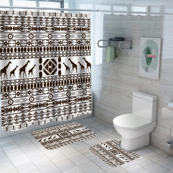 Stylish Black & White Boho Shower Curtain and Bathroom Mat Set - Image 6