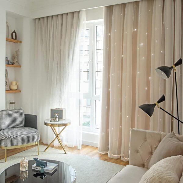 Loyala Stars Blackout Curtains: Stylish Double Layer Kids Beige Curtains 108 Inches - Image 7