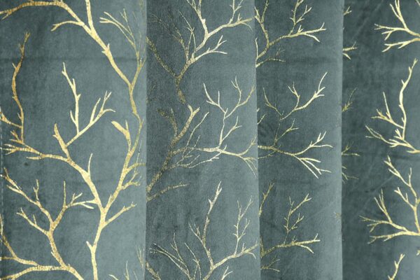 Elegant Semi-Sheer Velvet Curtains with Foil Leaf Print for Long Doors - Image 4