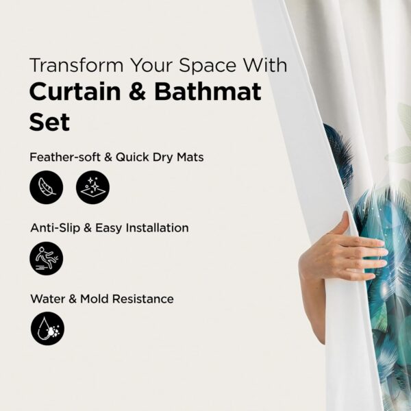 UMAI 7 Feet Shower Curtain & Bathmat Set: Waterproof, Quick Dry, Anti-Slip - Image 2