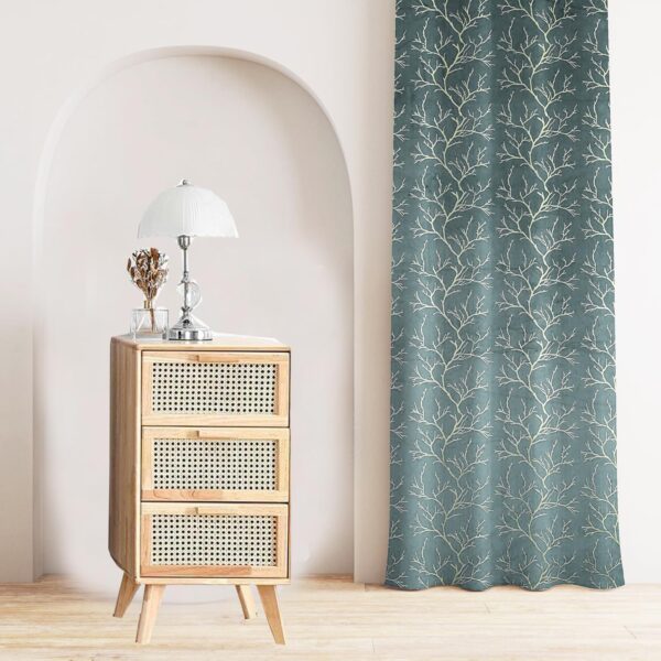 Elegant Semi-Sheer Velvet Curtains with Foil Leaf Print for Long Doors - Image 3