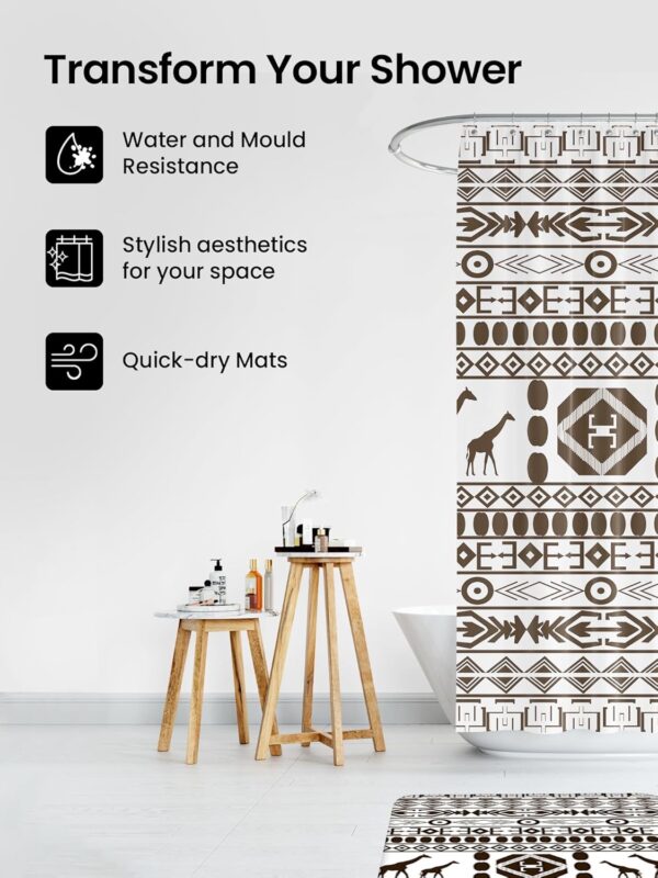 Stylish Black & White Boho Shower Curtain and Bathroom Mat Set - Image 3