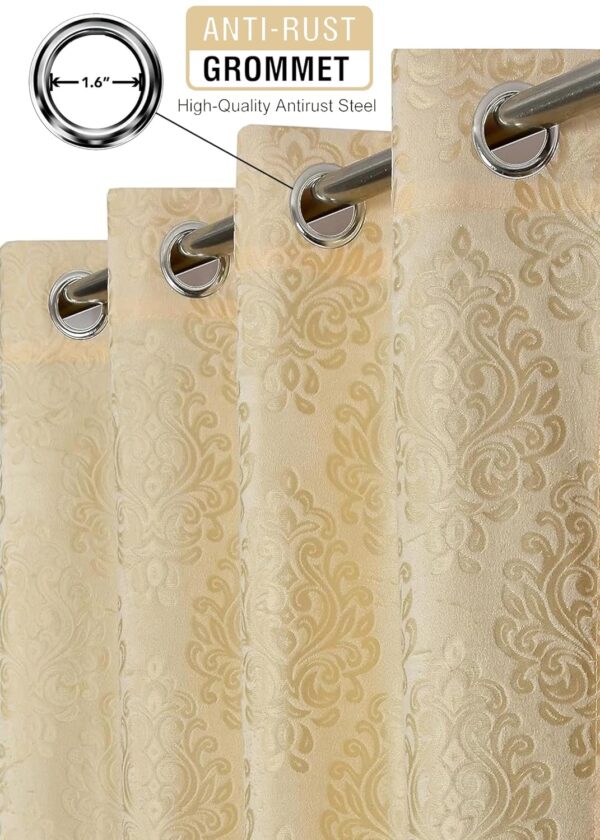 Elegant Cream Paisley Velvet Curtains | 80% Room Darkening | 2Pc Eyelet Set - Image 2