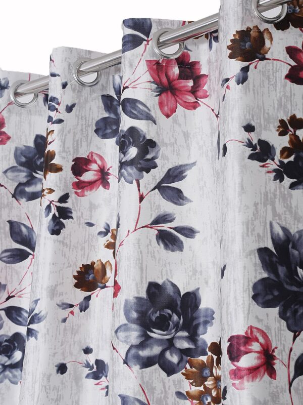 Stylish Grey Polyester Door Curtains - Home Sizzler Windflower 2 Piece Set - Image 2