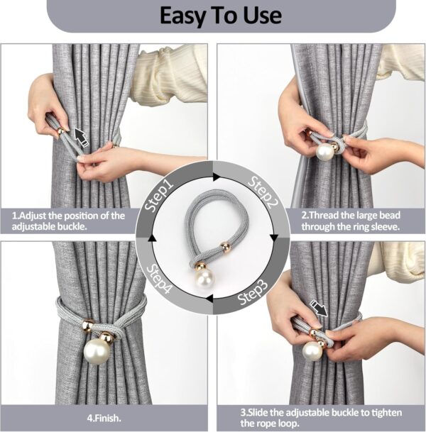 Adjustable Grey Curtain Holders Tiebacks for Home and Office Decor - Image 4