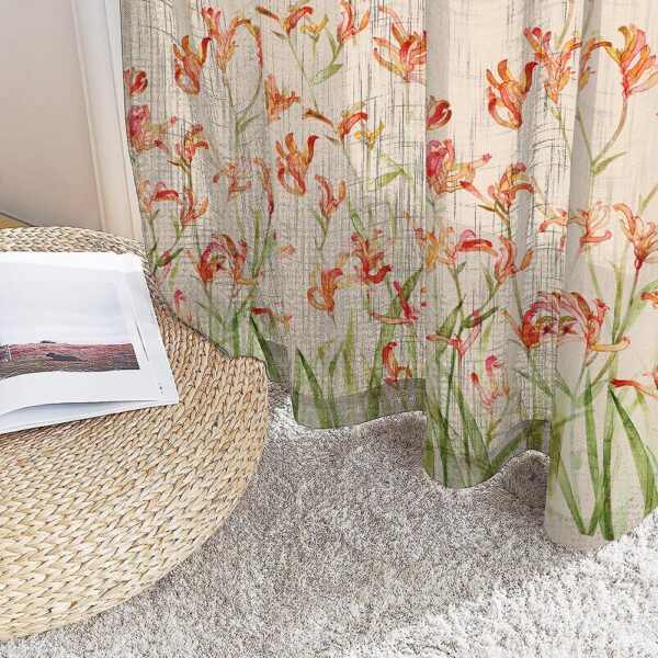 Brighten Your Home with Petal Whispers Tangerine Orange Sheer Curtain Set - Image 3