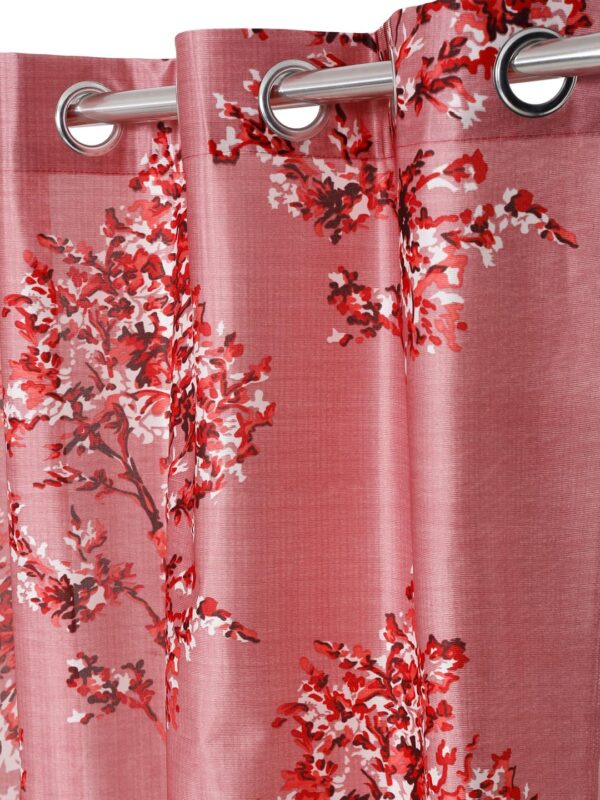 Elegant Maroon Floral Eyelet Door Curtains - 7 Feet Polyester Set - Image 2