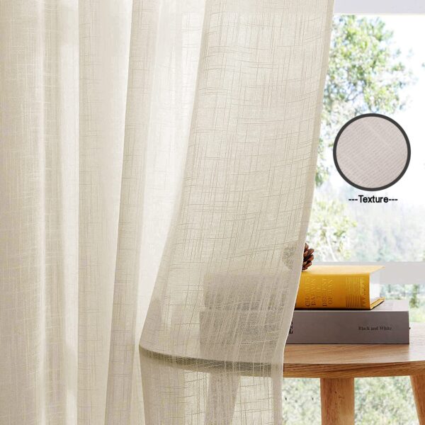 Elegant 7 Feet Beige Sheer Grommet Curtains for Stylish Home Decor - Image 2