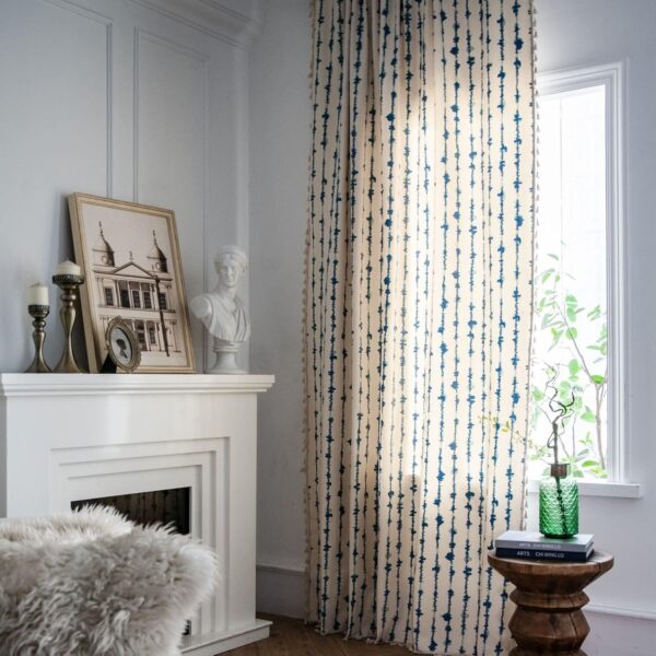 Elegant HUESLAND 7ft Cotton Curtains with Bohemian Blue Stripes for Doors - Image 2