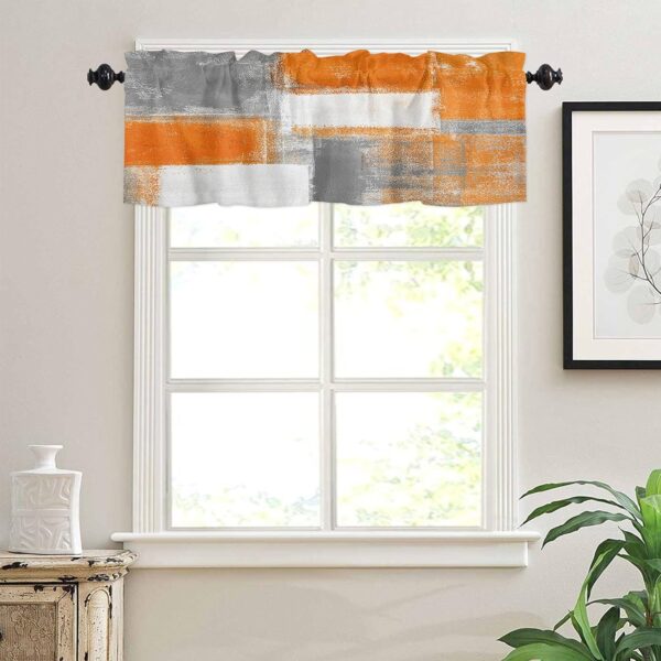 Burnt Orange and Grey Modern Valance Curtains for Stylish Kitchen Decor - Image 3