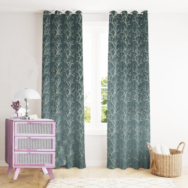 Elegant Semi-Sheer Velvet Curtains with Foil Leaf Print for Long Doors - Image 2