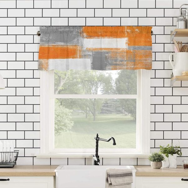 Burnt Orange and Grey Modern Valance Curtains for Stylish Kitchen Decor - Image 4