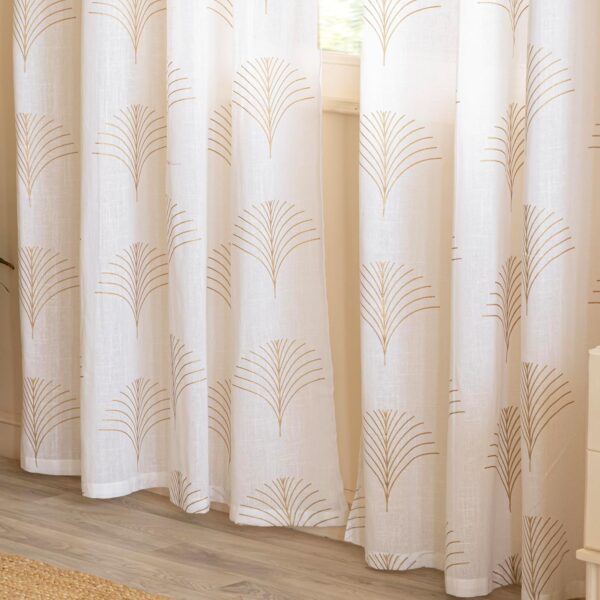 Gold Tree Print Curtain: 5 Feet Sheer Linen Panels for Living Room Decor - Image 5