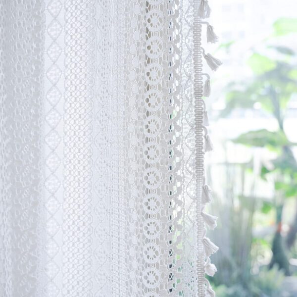 Boho Sheer Curtain Valance: Crochet Lace with Handmade Tassels for Farmhouse Style - Image 5