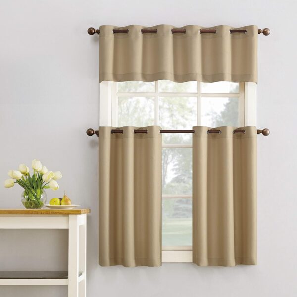 Montego Taupe Textured Grommet Kitchen Curtain Valance - 56" x 14" - Image 7